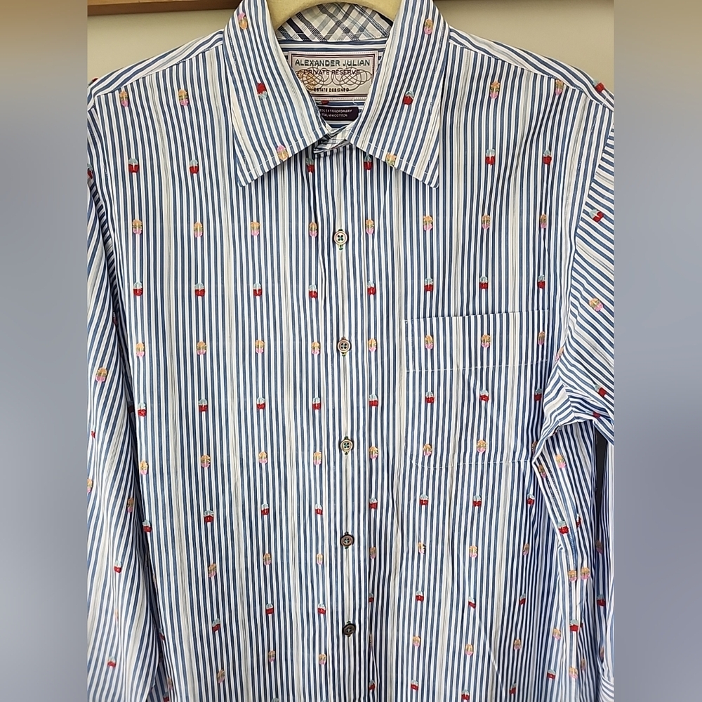 ALEXANDER JULIAN PRIVATE RESERVE - Striped Multicolor Flip Cuff Med Dress Shirt - Picture 4 of 13